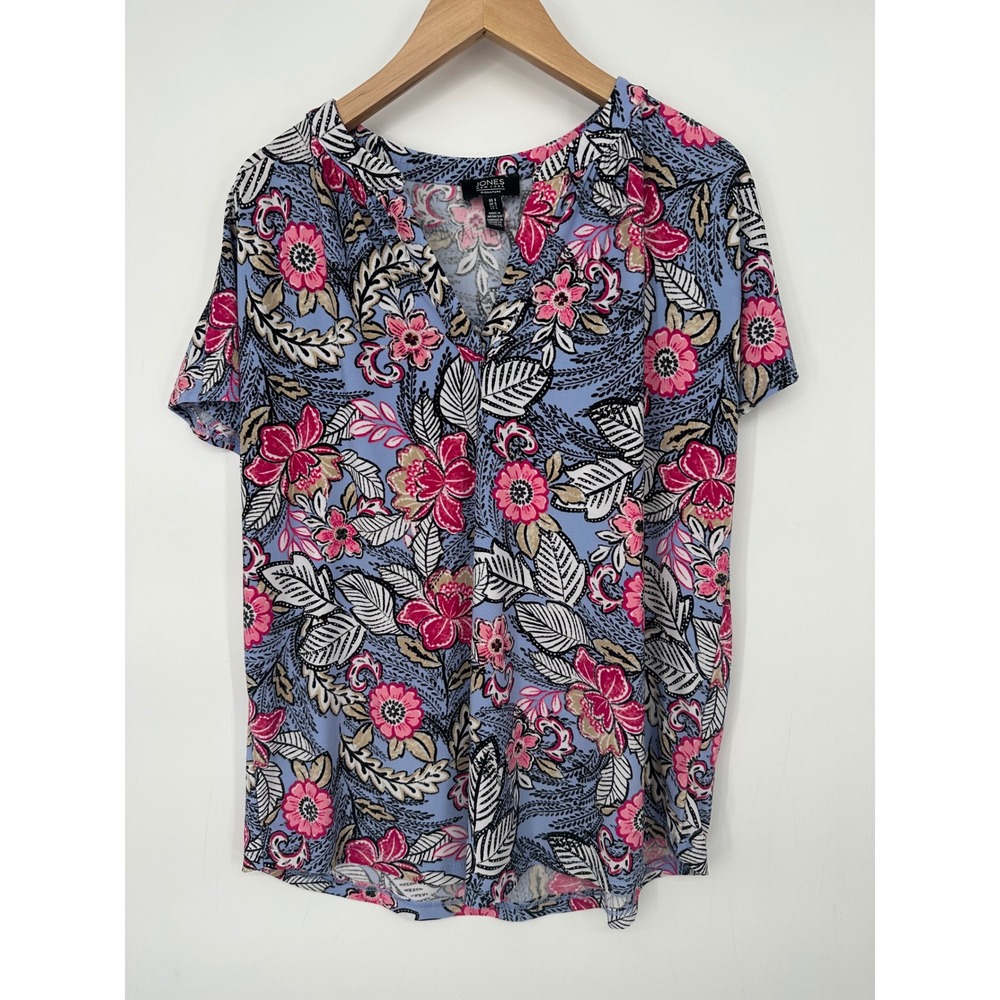 Jones New York Top Womens Small Floral Short Sleeve V Neck Office Resort Cruise